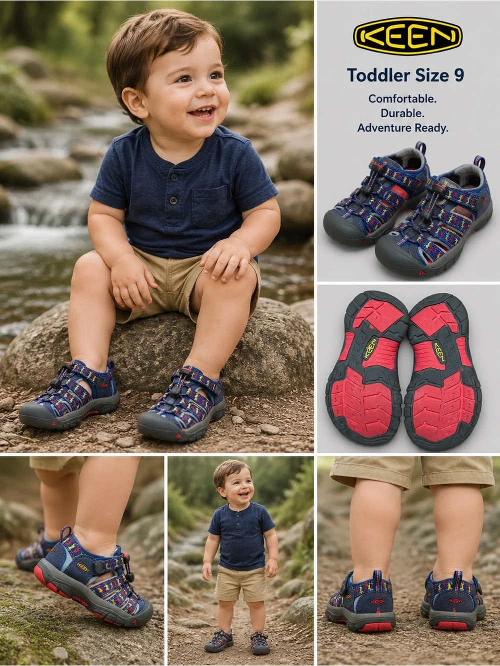Keen Newport H2 Toddler Sandals Multicolor Blue/Red Size 9 | Waterproof Outdoor